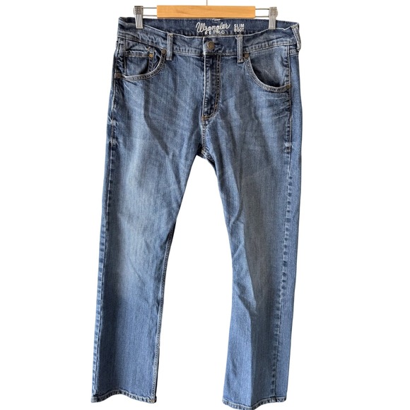Wrangler Other - Wrangler Retro Slim Boot Men 33x34 Medium Wash Stretch Denim Jeans WLT77LY